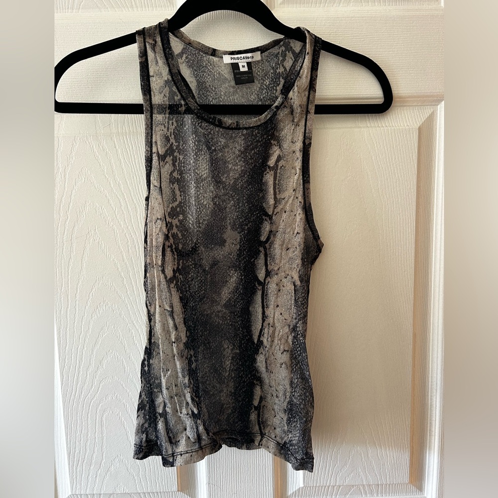 PRISCAVera Snakeskin Sheer Racerback Tank